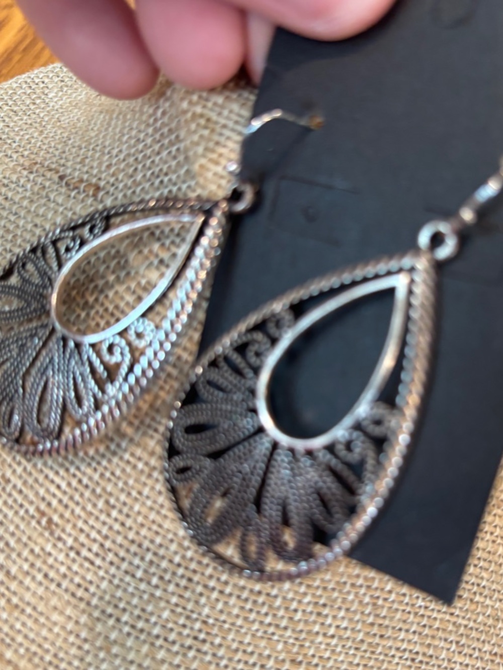 Filigree Teardrop Dangle Earrings - Silver Tone